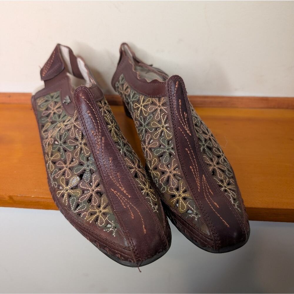 Pikolinos Leather Cutout Heels Brown Floral Size 38 - Picture 2 of 9